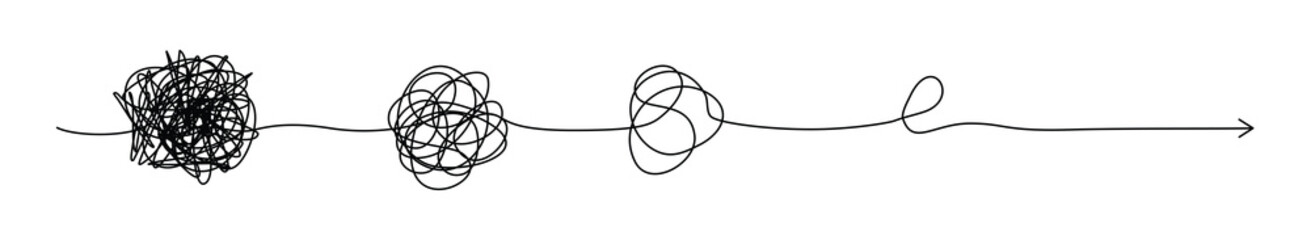 Wall Mural - psychotherapy hand drawn concept line. unraveling chaos tannle line. messy flat path. solving a psyc
