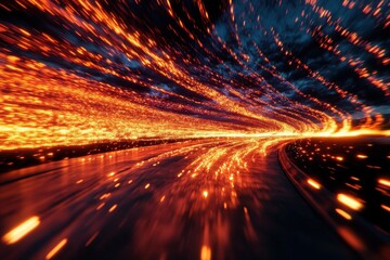 A dynamic image showcasing vivid streaks of light and sparks, symbolizing speed and innovation in a vibrant, abstract manner.