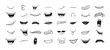 © Yanka - Cartoon mouth happy, smile, sad, angry expression doodle set. Hand drawn mouth, tongue caricature icon. Funny comic mouth collection