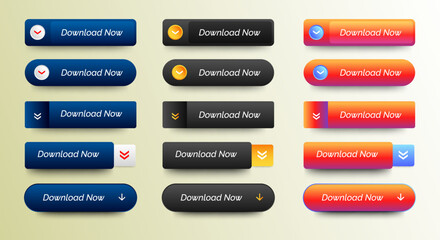 Wall Mural - download now buttons design with different color. download button pack for website, ads, ui, and pro