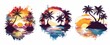 © SH Design - Three tropical scenes with palm trees and a sunset