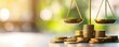 © Tonton54 - Balance scales with coins on a bright background