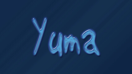 Wall Mural - Water bubble 3D text effect of name Yuma 0n blue background.