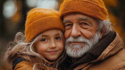 Poster - mature son embracing elderly dad forever love for parent fathers day, fatherly love