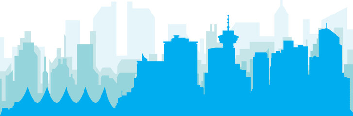 Wall Mural - Blue panoramic city skyline poster with bluish misty transparent background buildings of VANCOUVER, CANADA