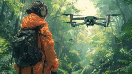 Poster - Illustrate a drone assisting in scientific research expeditions, collecting data on climate change, biodiversity, and ecosystem health to inform conservation