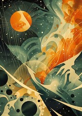 Wall Mural - abstract space illustration with stars and planets