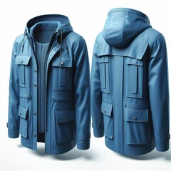 Wall Mural - blue raincoat, front and back view, isolated image, realistic style