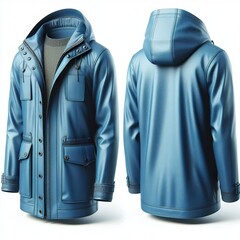 Wall Mural - blue raincoat, front and back view, isolated image, realistic style