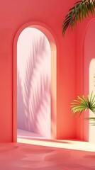 Canvas Print - Minimalist Pink Archway with Palm Leaf Shadows