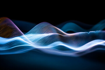 Wall Mural - Abstract 3D Background with Wavy Lines and Glowing Light