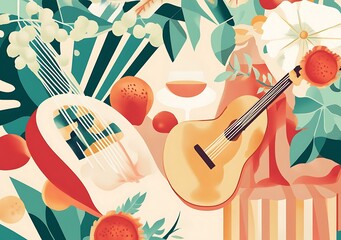 Tropical Guitar with Wine and Fruit