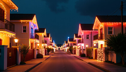 Wall Mural - Bright Diwali lights and festive street decorations illuminating an Indian neighborhood in a spectacular nighttime view.