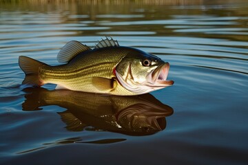 Largemouth Bass Fish Isolated on Water Background for Aquatic Imagery