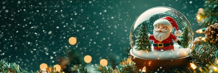 Wall Mural - christmas santa claus baubles glass balls and pine branches. horizontal banner web poster, header fo