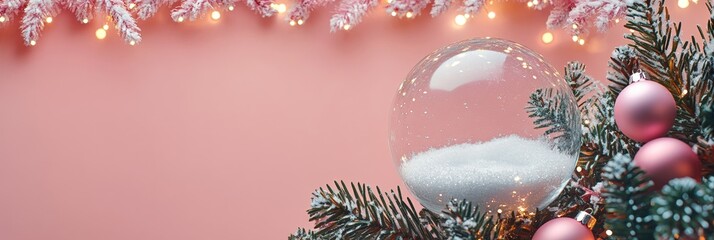 Wall Mural - christmas baubles glass balls and pine branches. horizontal banner web poster, header for website mi