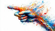 © M.studio - A dynamic hand covered in vibrant, flowing paint strokes pointing forward, representing creativity, direction, and expression