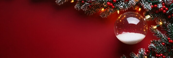 Wall Mural - christmas baubles glass balls and pine branches. horizontal banner web poster, header for website mi
