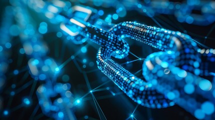 Wall Mural - close-up of a digital chain representing the concept of blockchain technology.