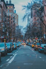 Naklejka na meble Urban Street with Traffic Lights and Cars in a City
