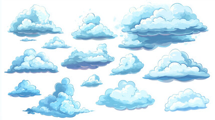 Set of clouds cartoon style isolated on white illustration. cartoons. Illustrations
