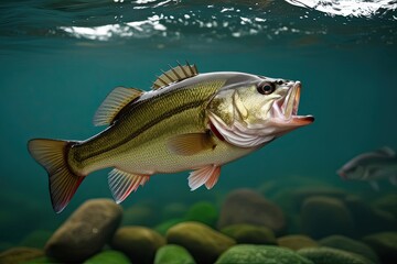 Largemouth Bass Isolated on Clear Freshwater Background