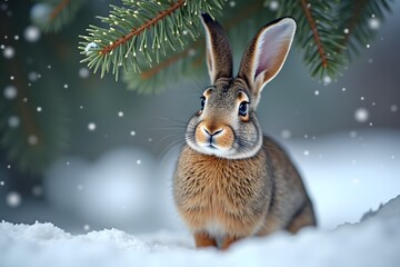 Hare in the winter forest

