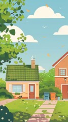 Wall Mural - Green House With Green Roof In Front Of A Sunny Sky