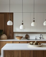 Poster - Modern Kitchen Interior Design With White Cabinets and Pendant Lights