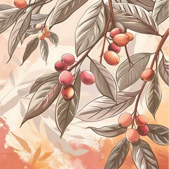 Canvas Print - Autumn Leaves and Berries Illustration