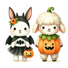 cute animal halloween costume clipart, Scary and haunted Halloween nigh party, Halloween illustration set.