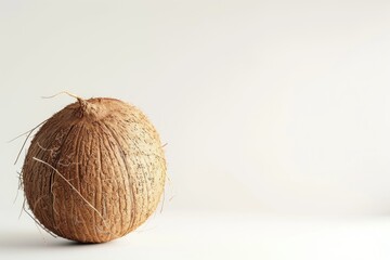 Wall Mural - A single coconut sits on a white surface, ready for use or decoration