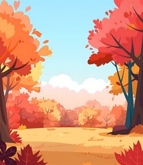 Wall Mural - Autumn Forest Landscape With Trees And Fall Foliage