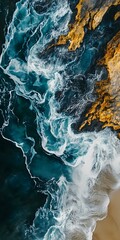 Poster - Aerial View of Waves Crashing on a Coastline