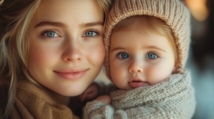 Poster - young mother holding her cute little baby daughter in her arms