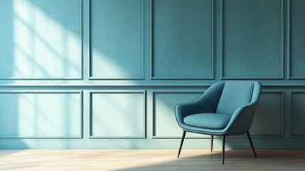 Wall Mural - Teal Blue Chair Against a Wainscot Wall