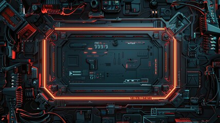Wall Mural - futuristic interface with glowing red lines and black panels