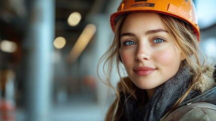 Wall Mural - young woman worker on the construction site