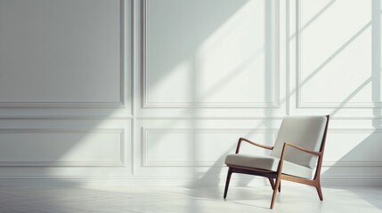 Wall Mural - A Modern White Chair in a Minimalist Interior with Natural Light