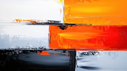Wall Mural - Abstract Oil Painting with Orange, Red, Black, and White