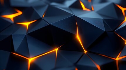 Abstract Dark Blue Geometric Background with Glowing Orange Lines