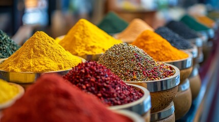 Wall Mural - Variety of spices on kitchen table