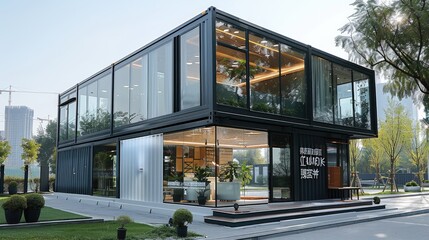 Poster - A meter container office and sales center.