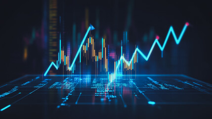 Abstract black background with Colorful charts and graphs with statistics to innovative analyze business potential and forecast future development of companies growth.