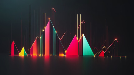 Abstract black background with Colorful charts and graphs with statistics to innovative analyze business potential and forecast future development of companies growth.