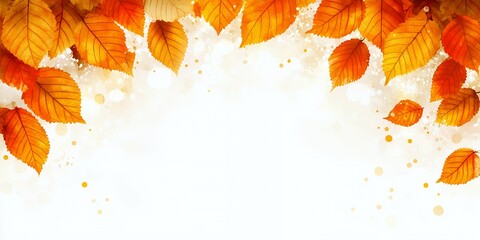 Poster - Autumn leaves on a white background with gold highlights.