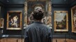 © Ruslan Gilmanshin - A man is intently looking at a beautiful painting in a museum setting