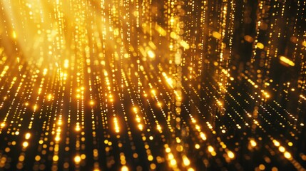 Data Yellow. Virtual Code Symbol Matrix in Golden Rain Background