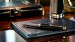 © ANRI - Elegant scenes of luxury fountain pens and leather journals on a polished wooden desk