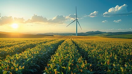 Aufkleber - A wind turbine in a clean rural landscape, emphasizing renewable energy.